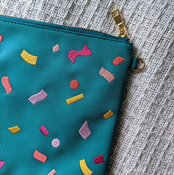 Green Blue Small "Can't Clutch This" Confetti Purse Studio DIY Makeup Travel Bag - Picture 5 of 8